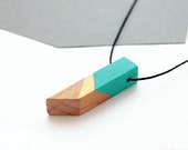 Geometric wooden necklace - mint, gold, natural wood - minimalist, modern jewelry - color blocking