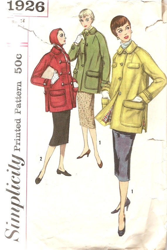 Coat Sewing Pattern Vintage 1950s Simplicity 1926 FREE