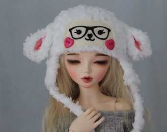 BJD Hat - White Lamb for Minifee abjd 1/4 Ball Jointed Doll Clothes Size 7 MSD Sheep Hat Animal - Dollfie abjd