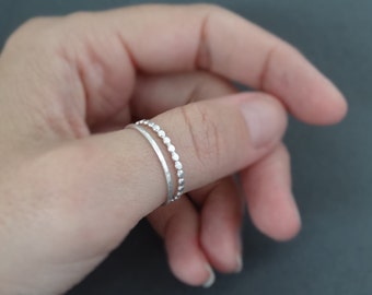 Thumb Rings hammered sterling silver rings gift for mum stacking rings Beaded Wire Ring hammered ring gifts for her