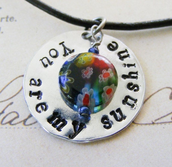 You Are My Sunshine Hand Stamped Pendant Necklace by meiguidesigns