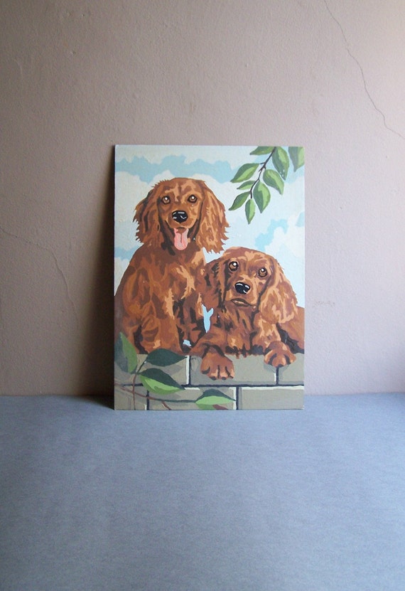 Vintage PaintByNumber Dog Painting Brown by lovelyhomevintage