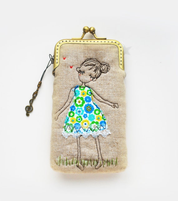 iPhone Case -- Girl and her New Dress Free Motion Embroidery( iPhone 6, iPhone 6 Plus, Samsung Galaxy S5 etc. )