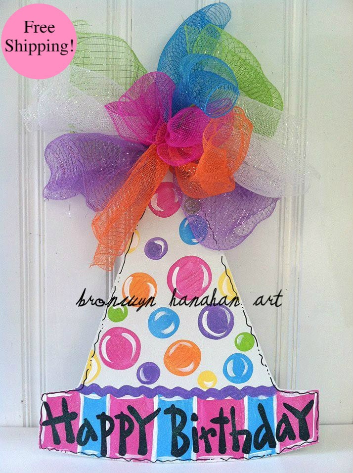 Happy Birthday Hat Door Hanger Free Shipping Bronwyn