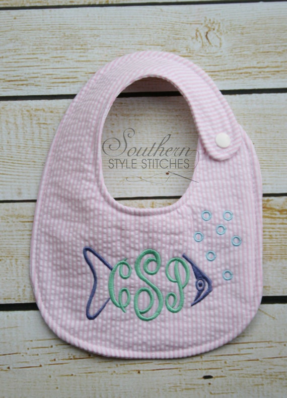 Items similar to Unique monogrammed fish bib, Personalized bib