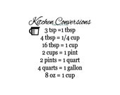 Kitchen Conversion Chart - Wall Decal - Vinyl Wall Decals, Wall Decor, Kitchen Wall Decals, Kitchen Wall Decor, Kitchen Cabinets