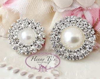 5pcs of 3/4" or 1" Metal Silver plated Pearl Rhinestone Buttons with SHANK - wedding / hair / dress / garment accessories Flower Center