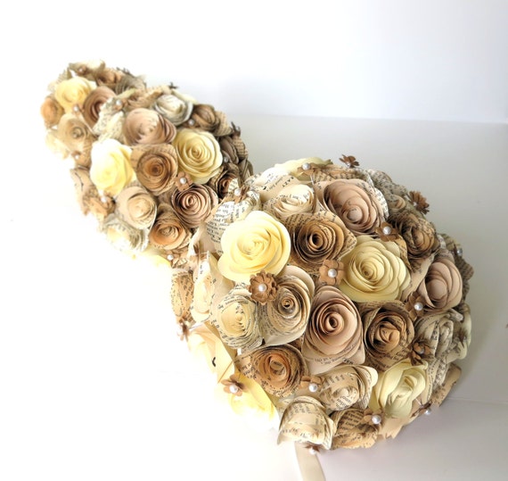 Book Page Flower Bridal Bouquet in Neutral Colors
