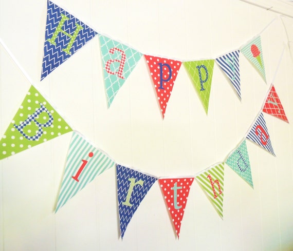 Happy Birthday Bunting Happy Birthday Banner Fabric Pennant