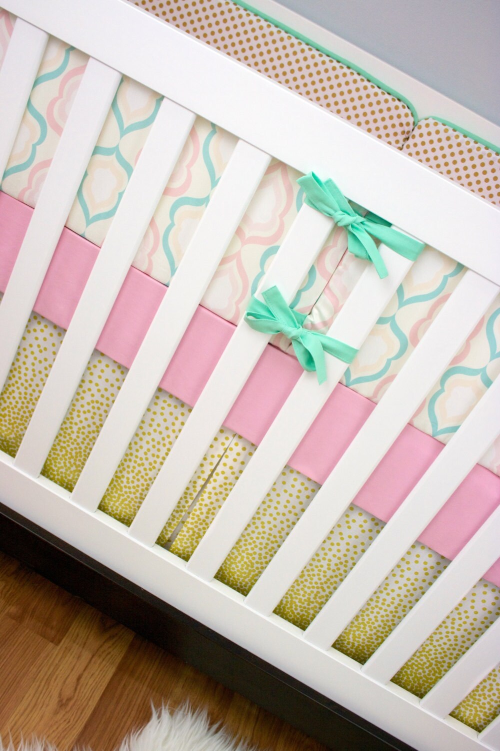 Mint Pink Metallic Gold Baby Girl Crib Bedding Gold Confetti