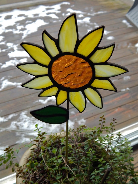 Stained Glass Sunflower Pot Sticker/Garden by ...