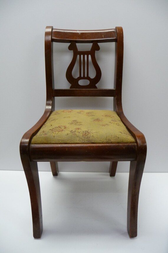 Items similar to Antique Child's Chair Lyre Harp Music Fabric cushion