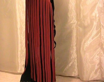 ATS Tribal Belly Dance hand cut Lycra fringe skirt, panel skirt , hip apron, Teracotta, Teal and Black