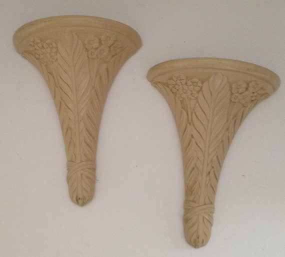 Vintage Chalkware Plaster 1941 Wall Hanging Shelf Set of 2