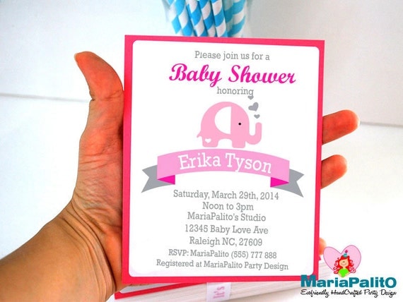 Elephant Baby Shower invitations, Set of 12 Handmade Invitations A955