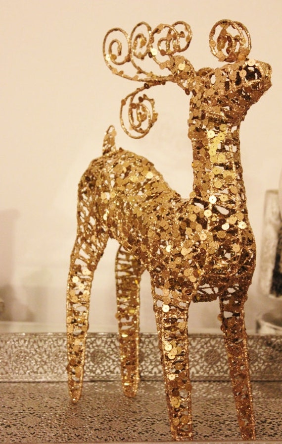 gold glitter deer figurine