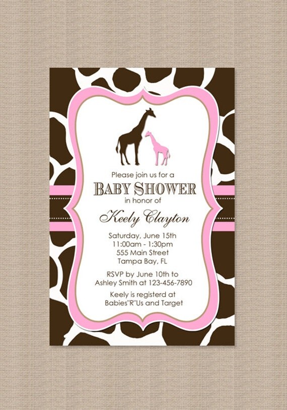 Giraffe Baby Shower Invitation, with Pink for Baby Girl