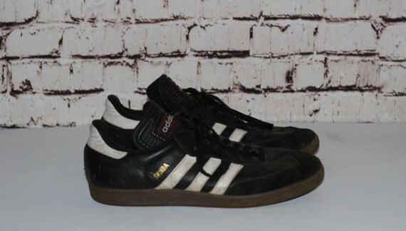 90s Adidas Samba sneakers US 8 Black leather three by RetroAmour
