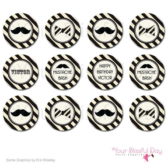 PRINTABLE Personalized Mustache Bash Party Circles Il_570xn