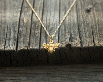 Tiny Gold-Dipped Bee Necklace - Rose Gold or Yellow Gold Plated Bee Charm. Gardener & Naturalist. Gift Ideas for Her, Friend, Bridesmaid