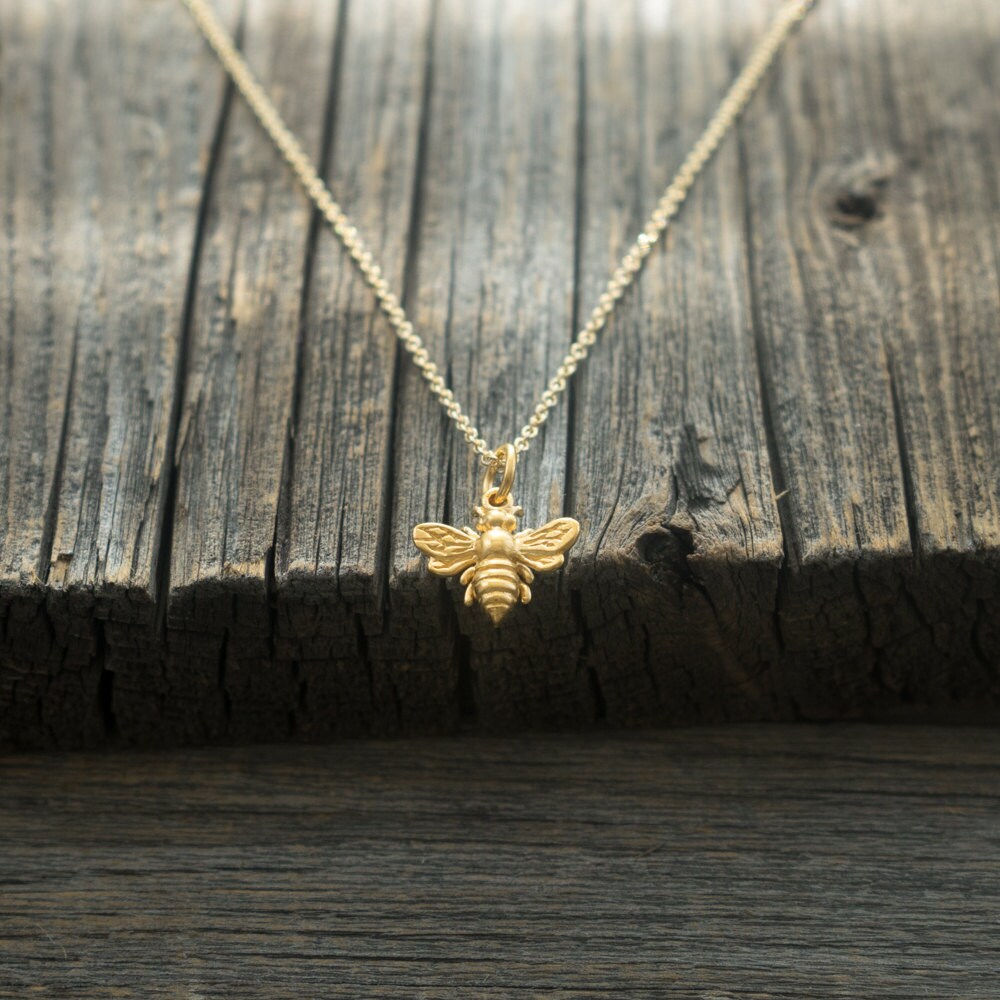 14k Solid Gold Bee Necklace. Gift Ideas for Her by sevgijewelry