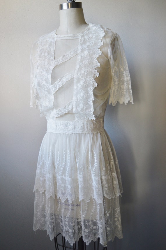 Authentic 1920's Dress White Net Lace Over Dress by EaDoVintage