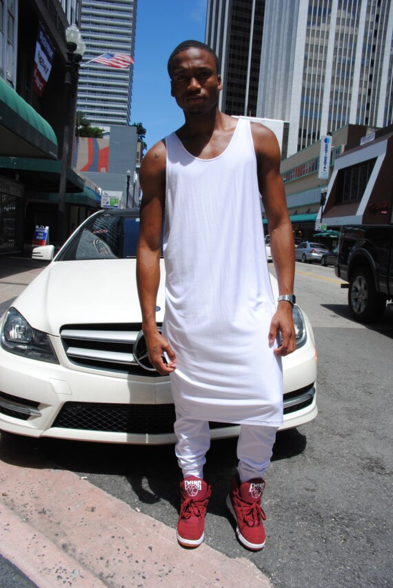 Items similar to Mens White or Black Extended Tank Top / Mens Long Tank