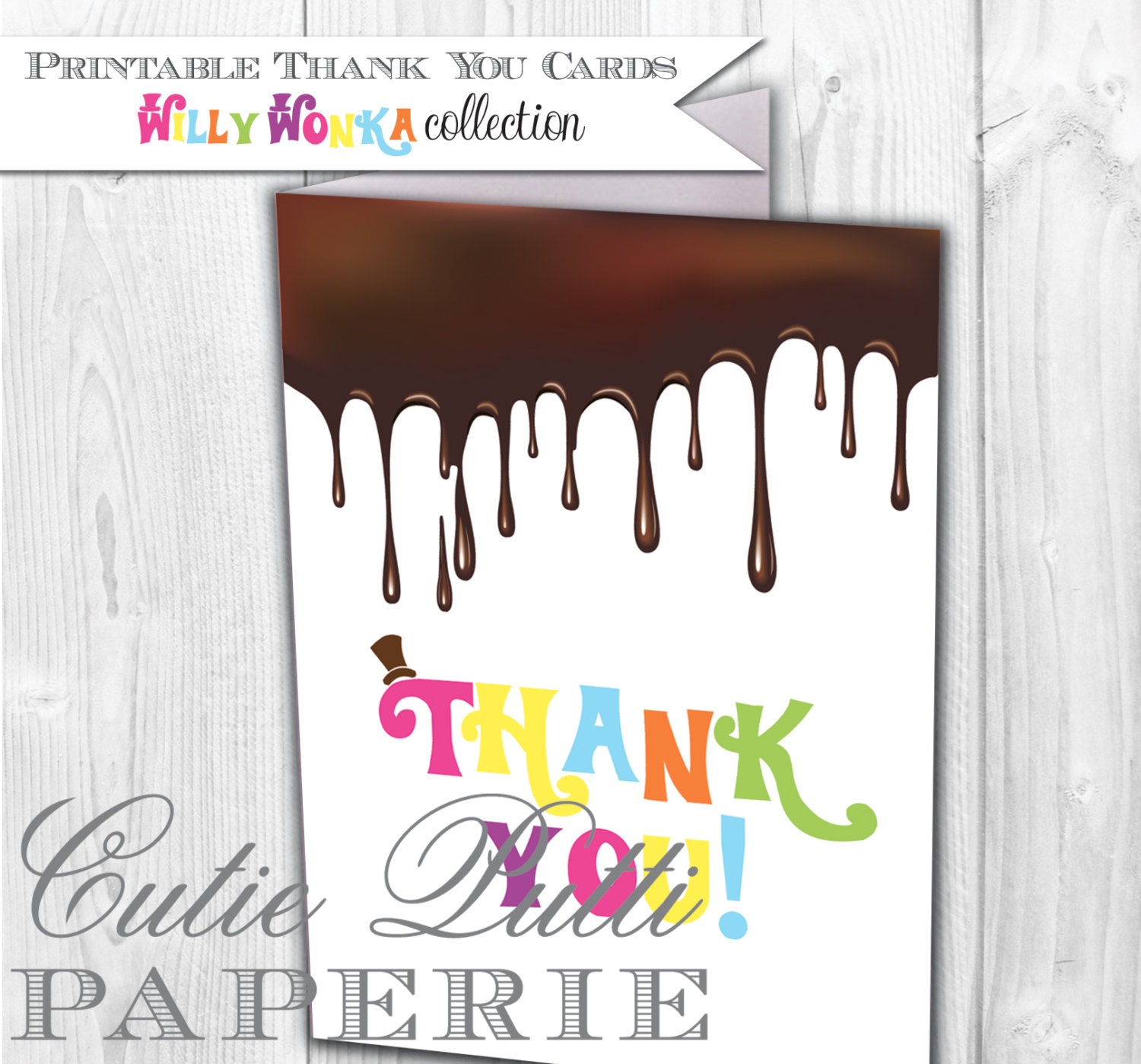 Willy Wonka Party Candy Party PRINTABLE THANK YOU Cards