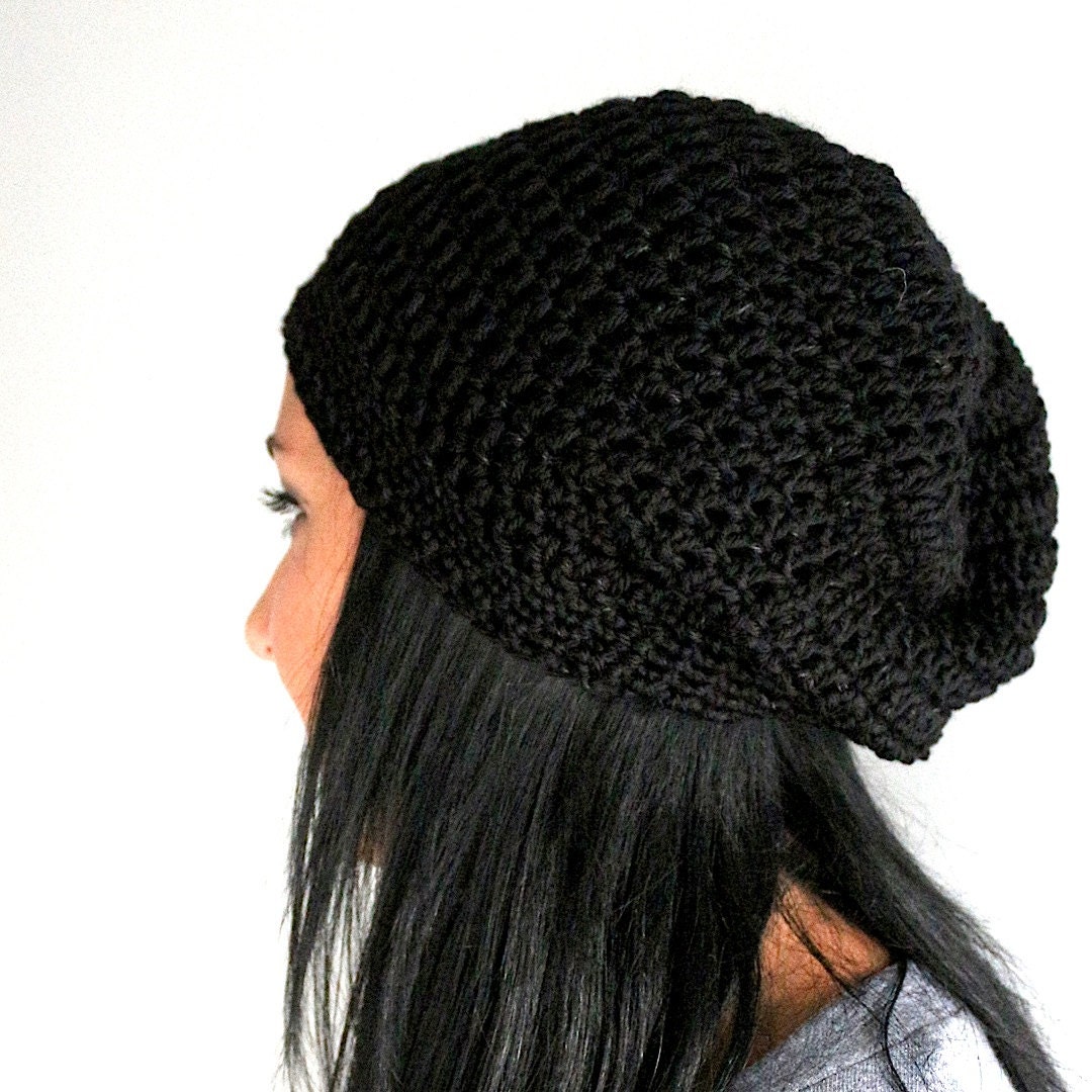 Crochet Slight Unisex Beanie Hat slouchy  144Stitches by uk Slouchy hat Black beanie