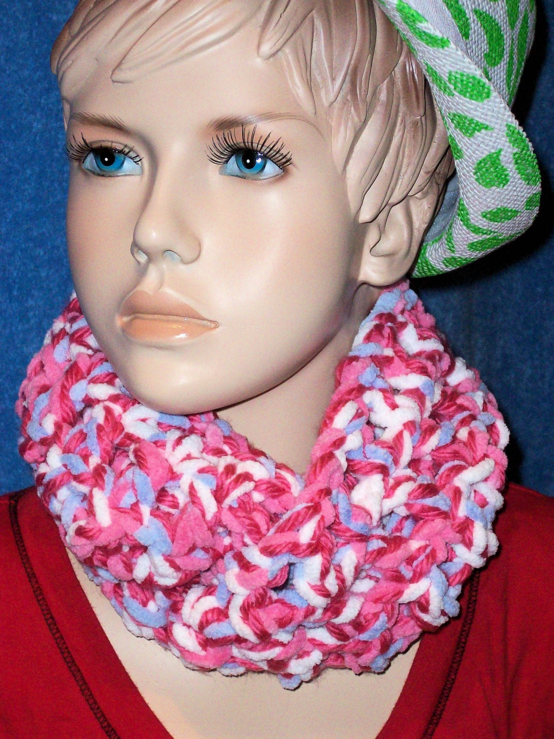 Little Girls  Crochet Infinity Scarf  Pink White Blue Girl  Scarf 