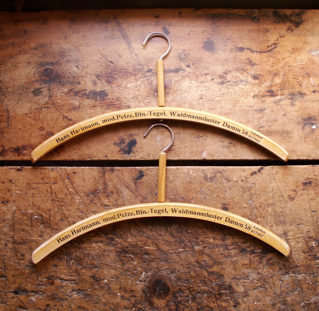 Pair of Vintage German Wooden Clothes Hangers by CopperAndTin