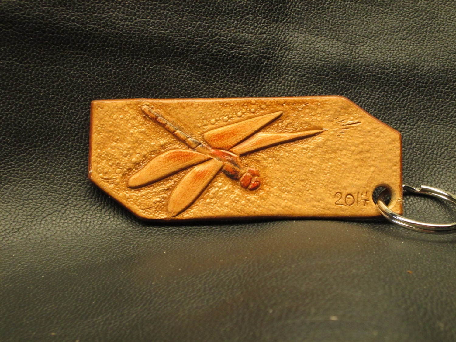 Dragonfly leather keychain