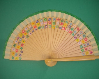 Ditsy Floral Wooden Hand Fan 16cm Folding Cooling Handheld Fan by Kate Dengra Spain