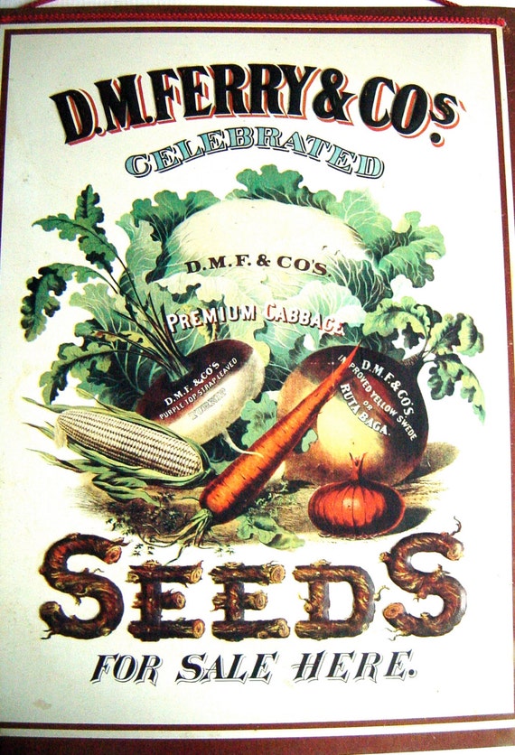 Vintage Seeds Metal Advertising Sign with Garden Vegetables