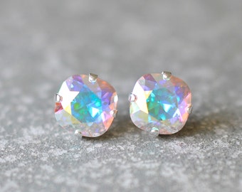 Aurora Borealis Stud Earrings Swarovski Crystal Earrings Light Swarovski Pastel Rainbow Super Sparklers Studs Mashugana