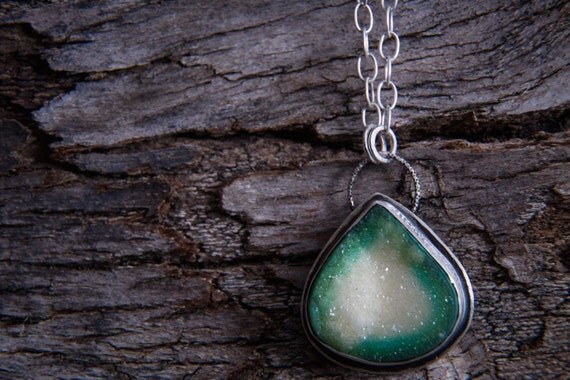 Green Druzy Pendant-Sterling Silver Green Druzy Necklace-Green Druzy Agate Necklace-Druzy Agate Jewelry