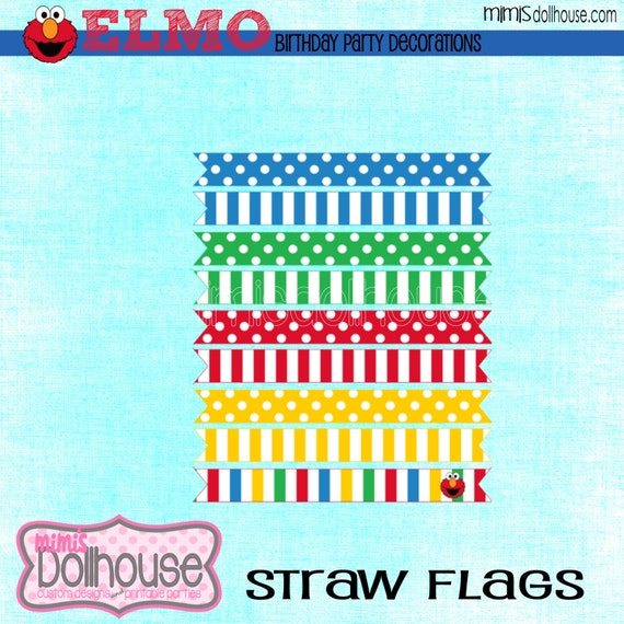 Elmo Straw Flags-Sesame Street Flags For Straws-PDF Il_570xn