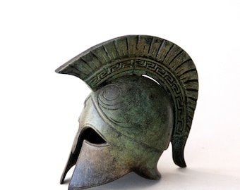 Bronze Helmet, Greek Key Crest Helmet, Ancient Corinthian War Helmet, Bronze Metal Sculpture, Collectible Timeless Art, Museum Quality Art