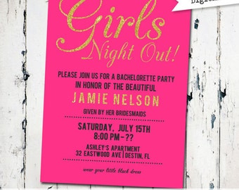 Bachelorette Invitation, fuchsia and glitter party invitation, lingerie ...