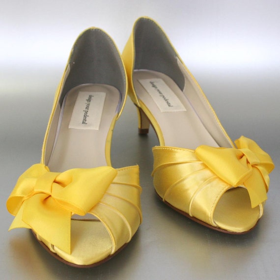 Wedding Shoes -- Yellow Peep Toe Wedding Shoes with Matching Bow - CHOOSE ANY COLOR