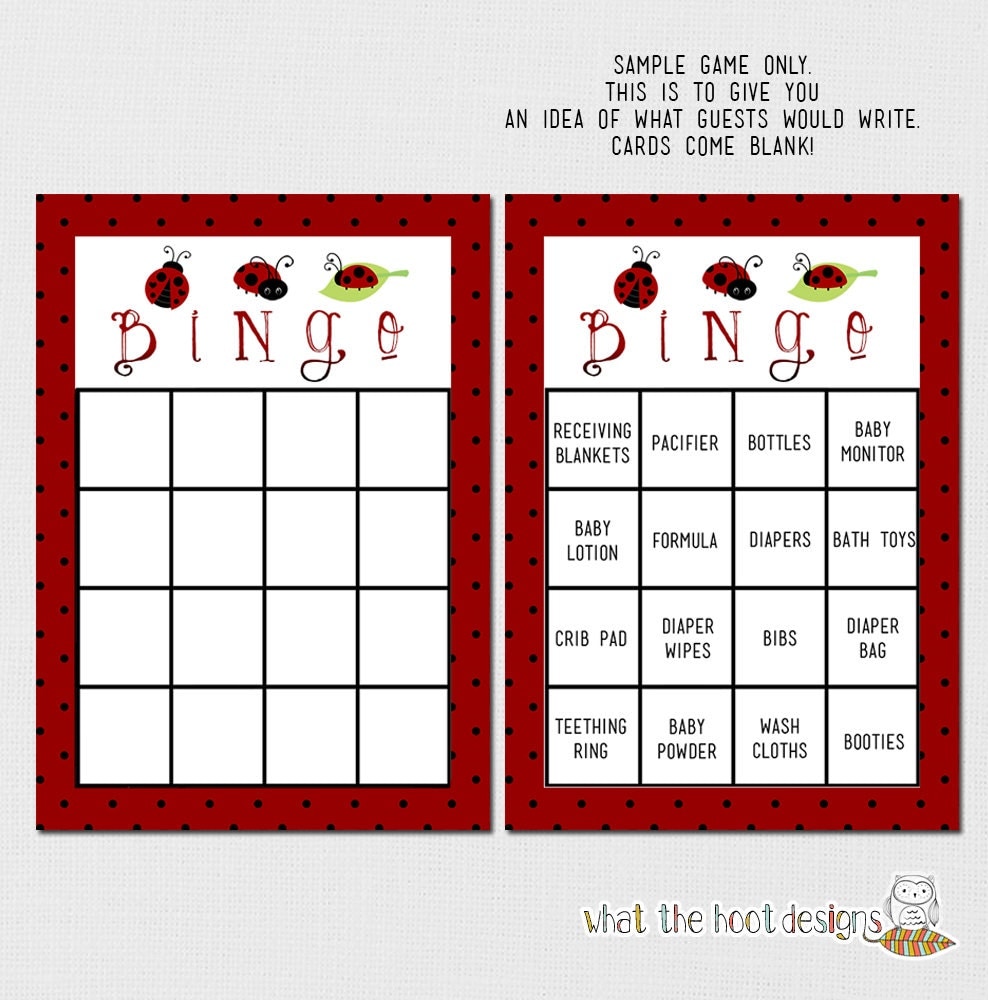 Printable Baby Shower Game Bingo Ladybug Bingo Ladybug