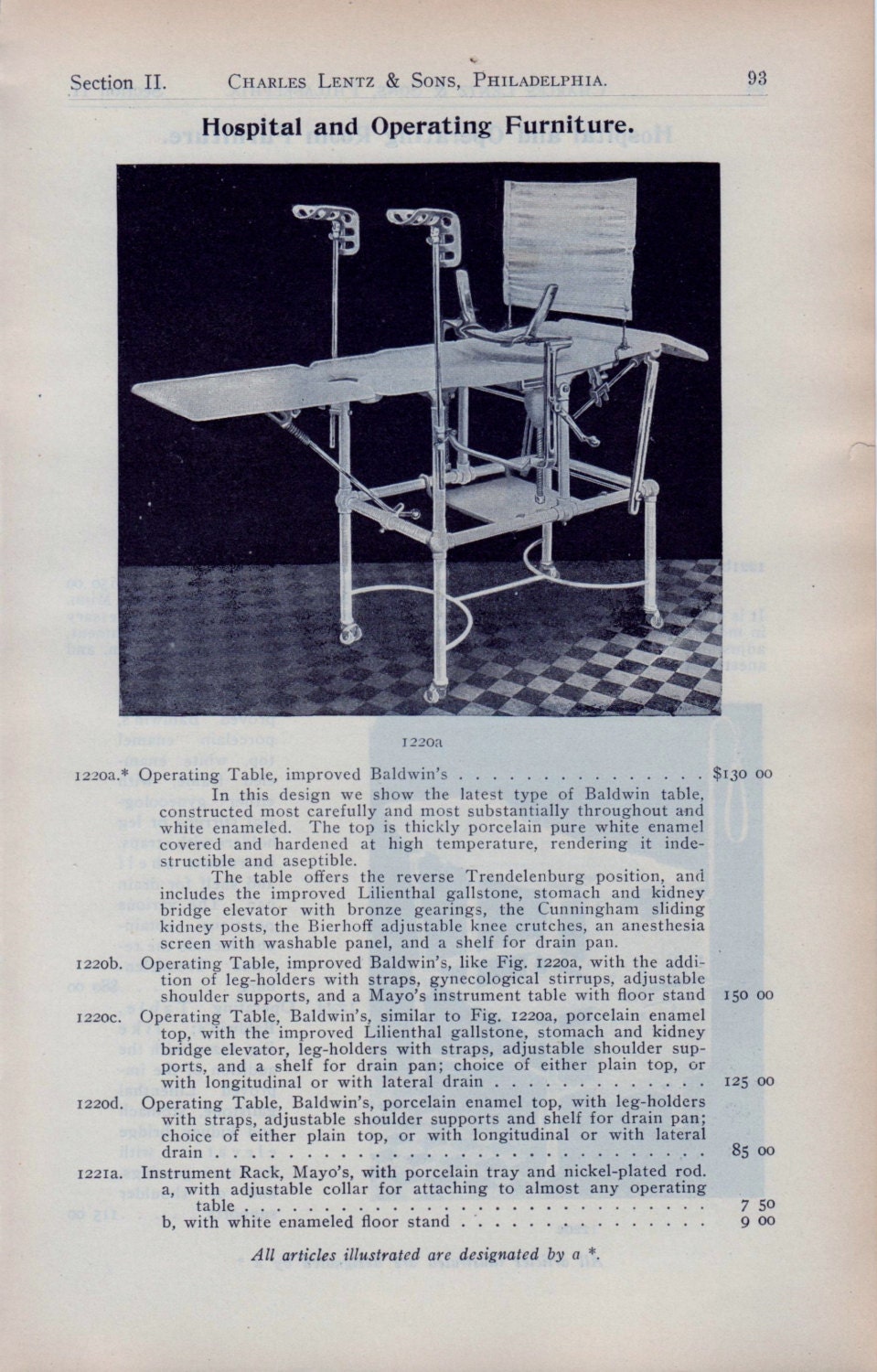 Antique Medical Surgical Catalog Page Furniture Operating Table vtg