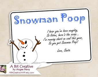 Snowman Poop Winter Christmas Stocking Stuffer Gag Gift Design - DIY Printable