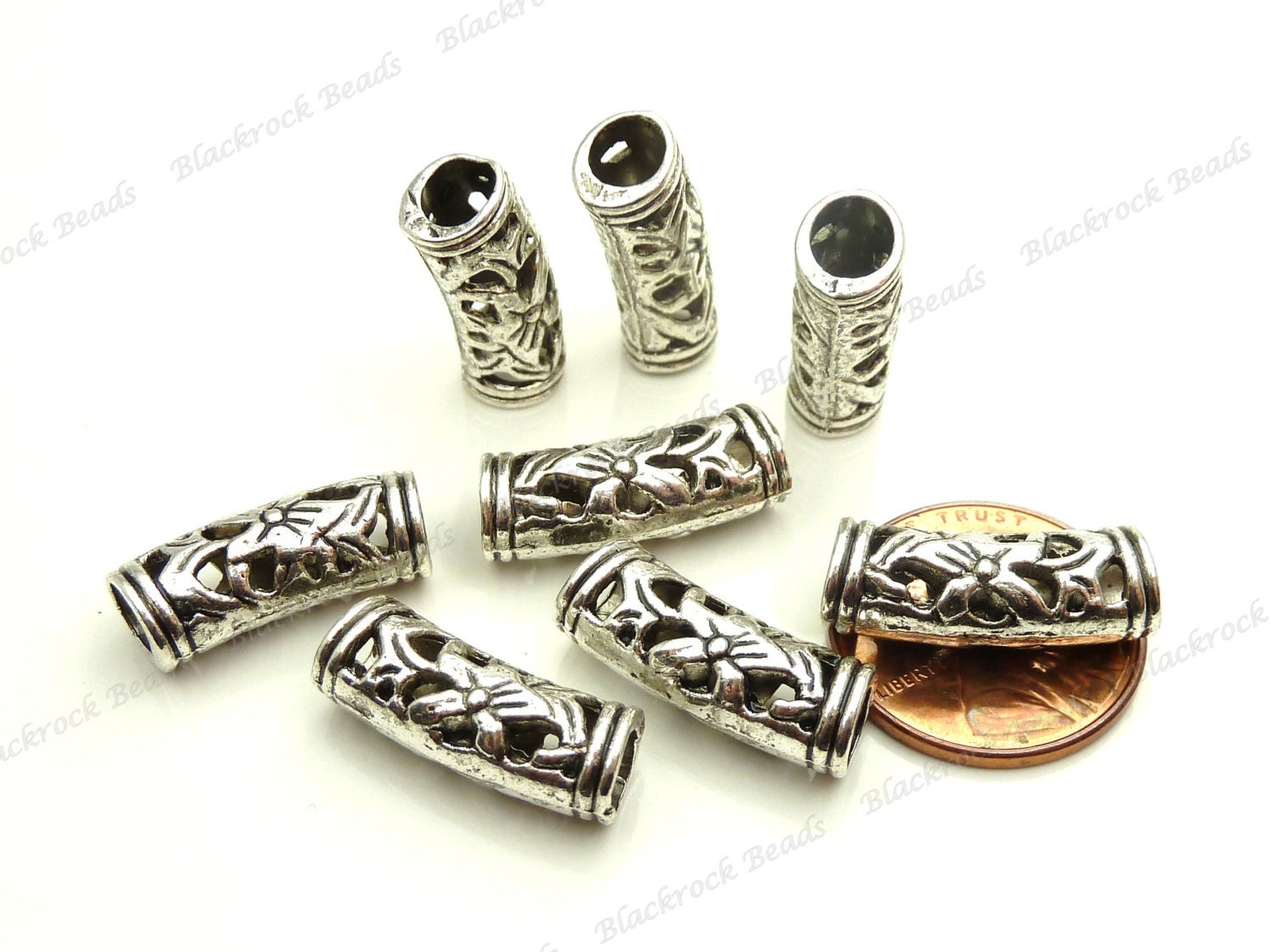 10 Curved Hollow Tube Beads 19x7mm Antique by BlackrockBeads