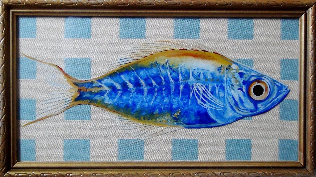 XRay Oil Painting of Fish in Vintage Frame by NightingaleArts
