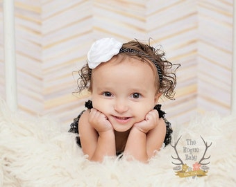 Black White Polka Dots Flower Headband - Baby Newborn Infant Toddlers Girls Women