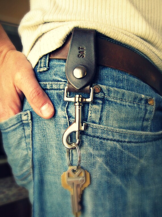 Men's Leather Monogrammed Key Fob Key Chain by vintagestampjewels