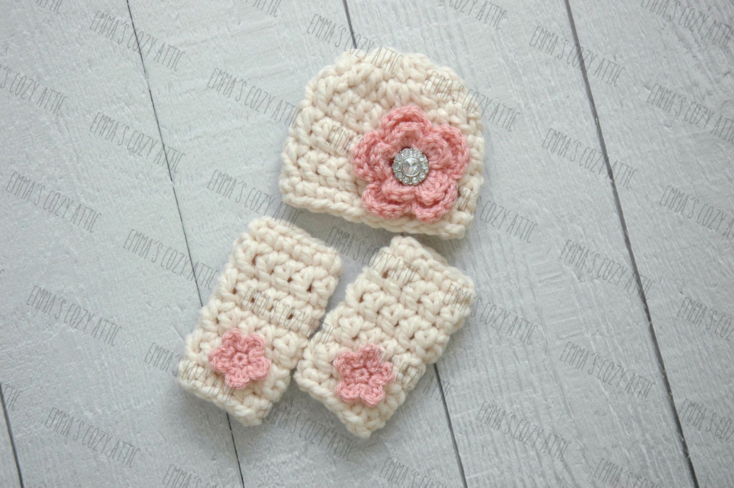 Newborn girl hat and leg warmers set baby girl hat crochet