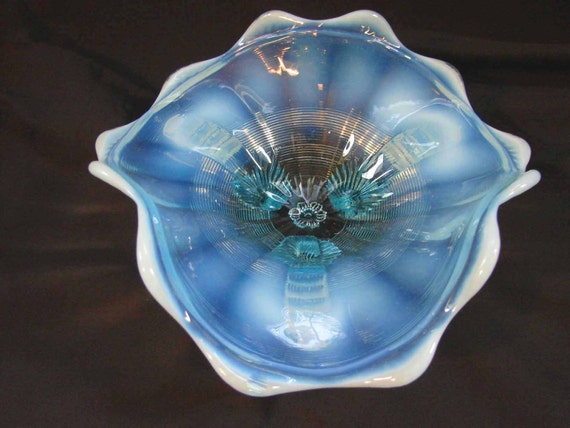 Vintage Blue Northwood Glass Candy Bowl Dish Northwood Klondyke Glass Bowl Blue Opalescent