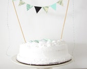 Wedding Cake Topper, Cake Bunting, Party Decoration, Birthday, Shower Decor "Midnight Garden" black mint green cream spring floral romantic